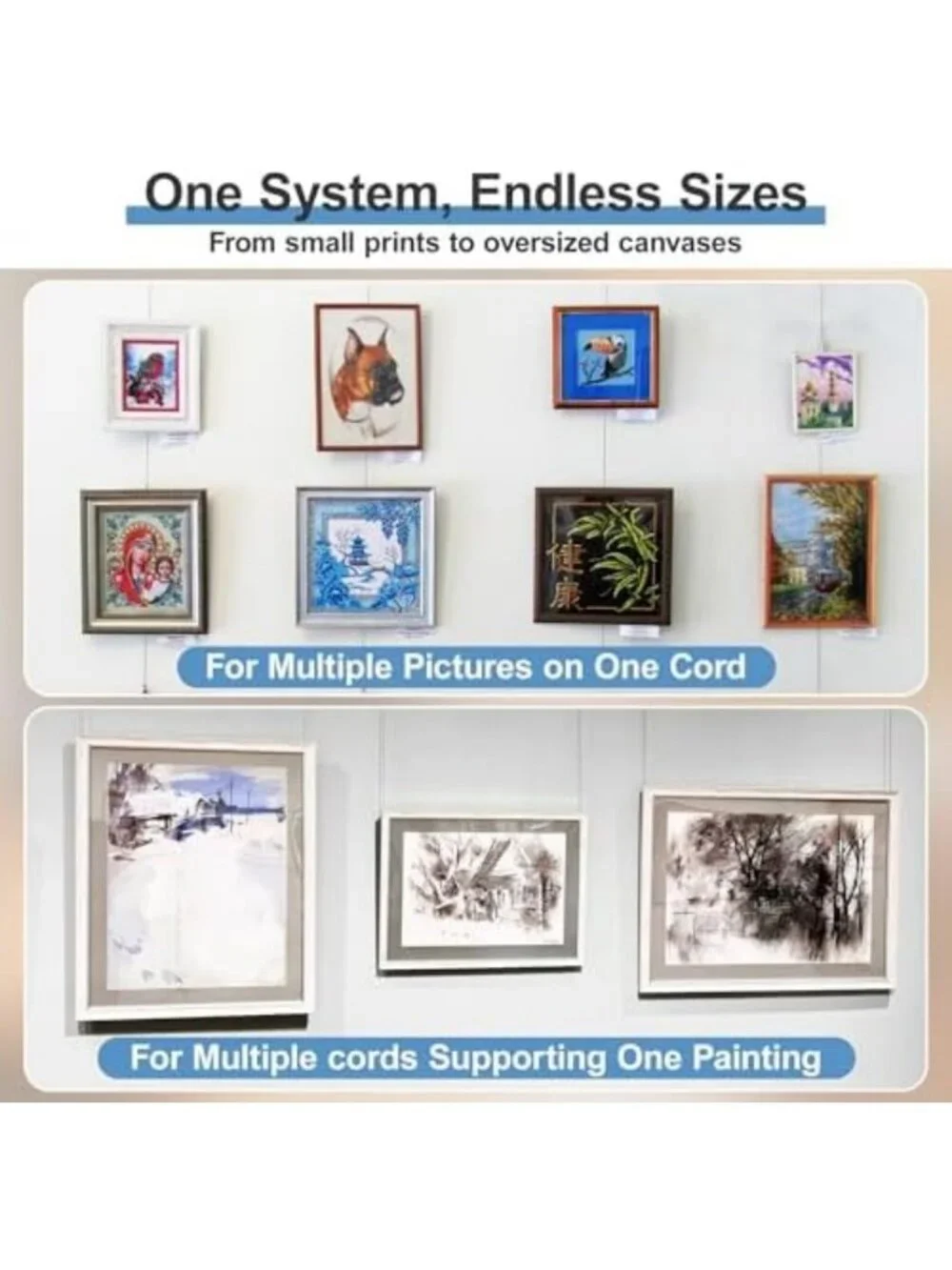 47 Inch Picture Rail Hanging System for Gallery, Studio, Home Decor & Art